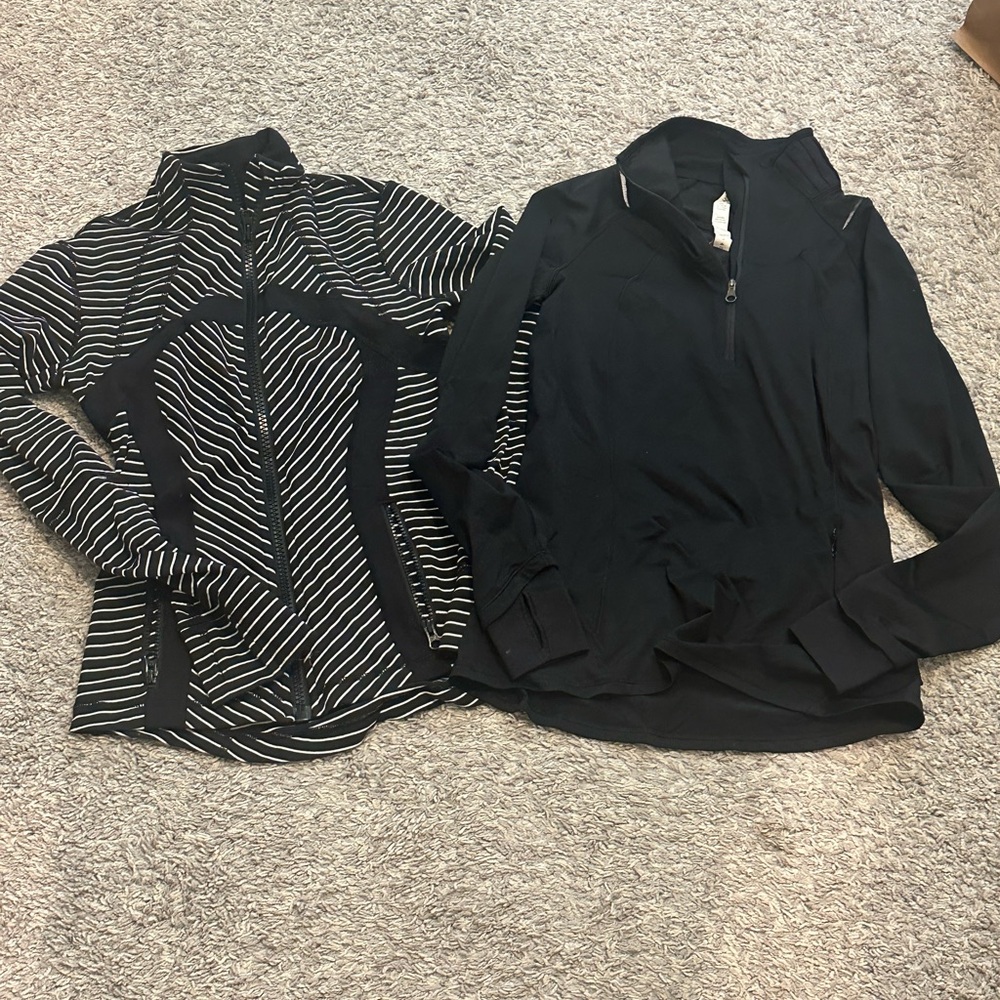 Lululemon Athletica Black & Black/White striped zip up/pullover